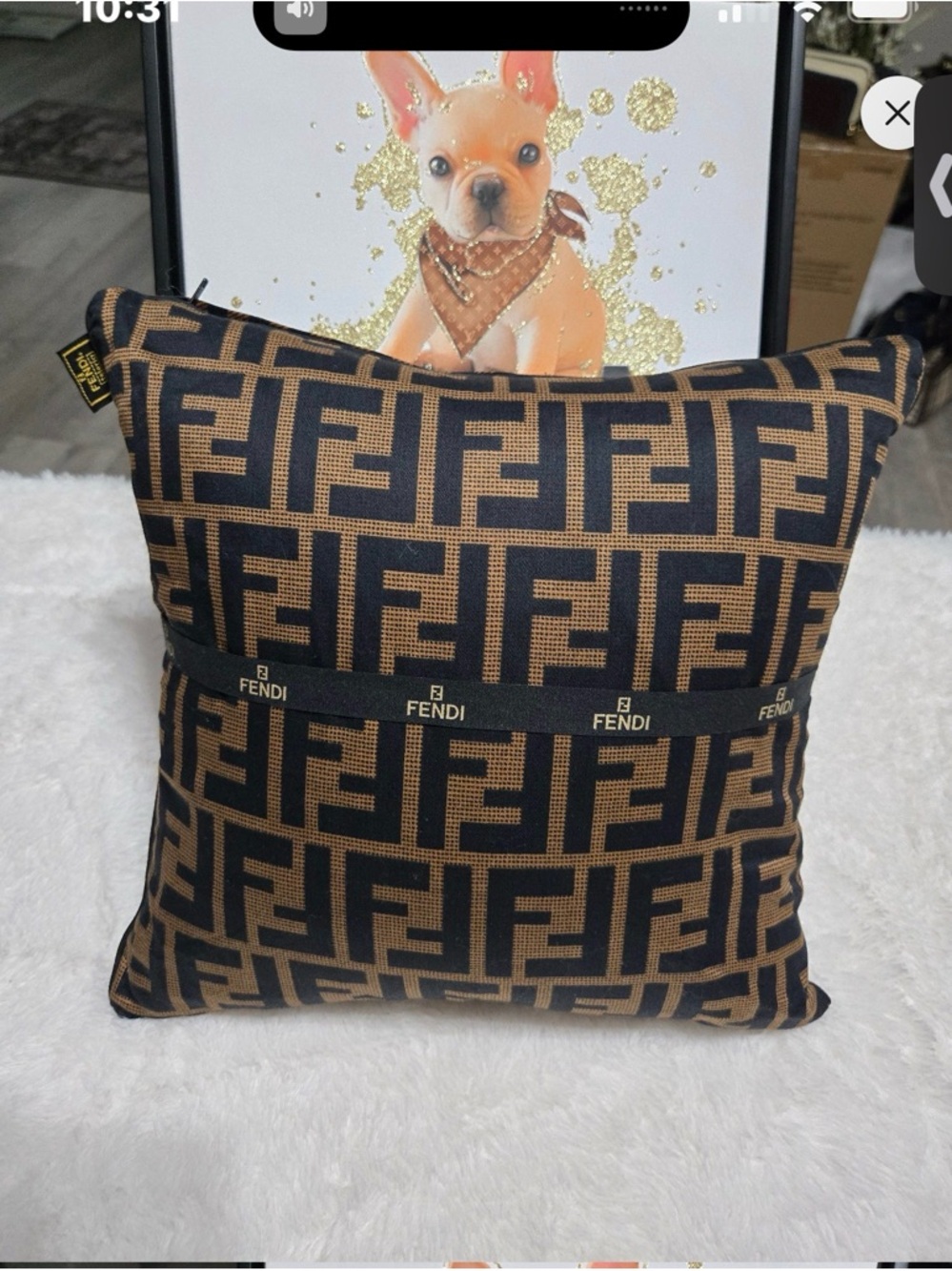 Fendi Black and Brown FF Pattern Accent Pillow